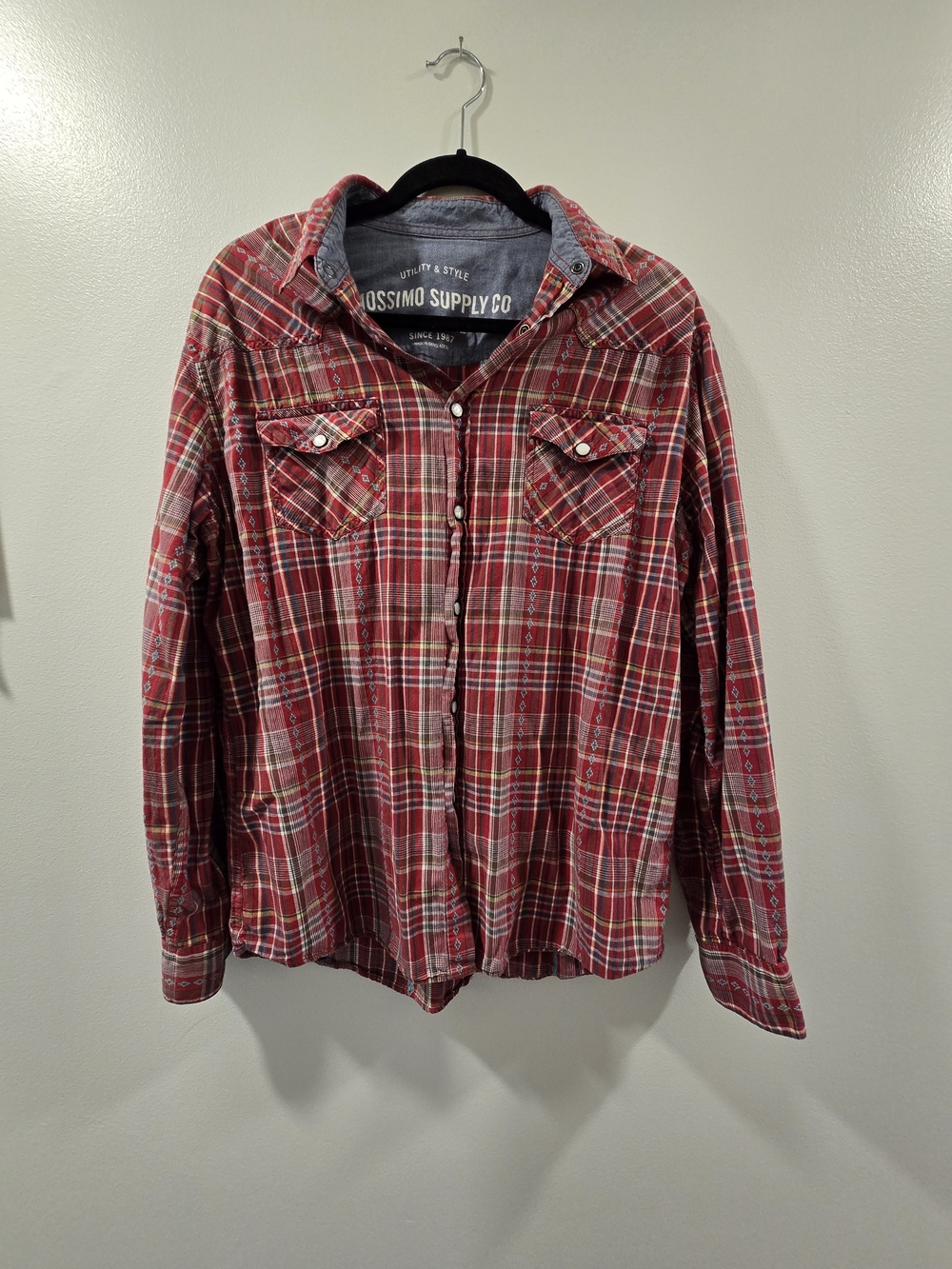 Mossimo Supply Co. Red Plaid Pearl Snap-Front Shirt